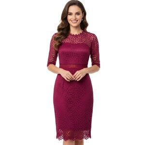 Pink Sheath Midi Dress with Flutter Sleeves